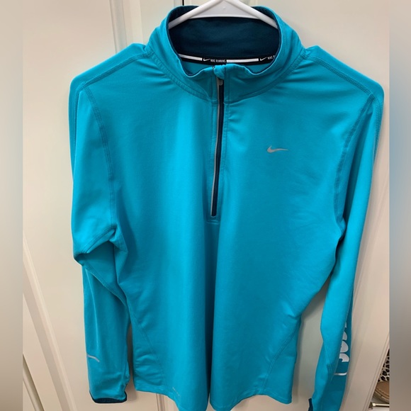 NIKE Dri-Fit Women’s Running 1/4 Zip Turquoise Blue Pullover Size L EUC - Picture 1 of 7